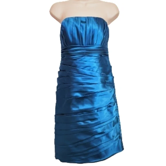 JS Collections Teal Strapless Pleated Cocktail Dress Size 10 - Picture 1 of 12